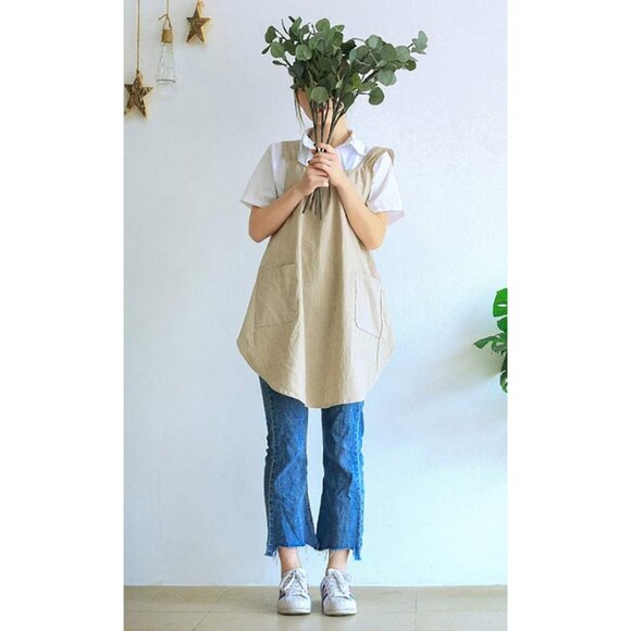 Soft Cotton Linen Apron Cross Back X-Shaped Japanese Style Pinafore Dress for Co - Picture 5 of 9